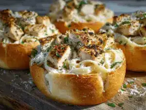 chicken Alfredo garlic bread bowls - featured image