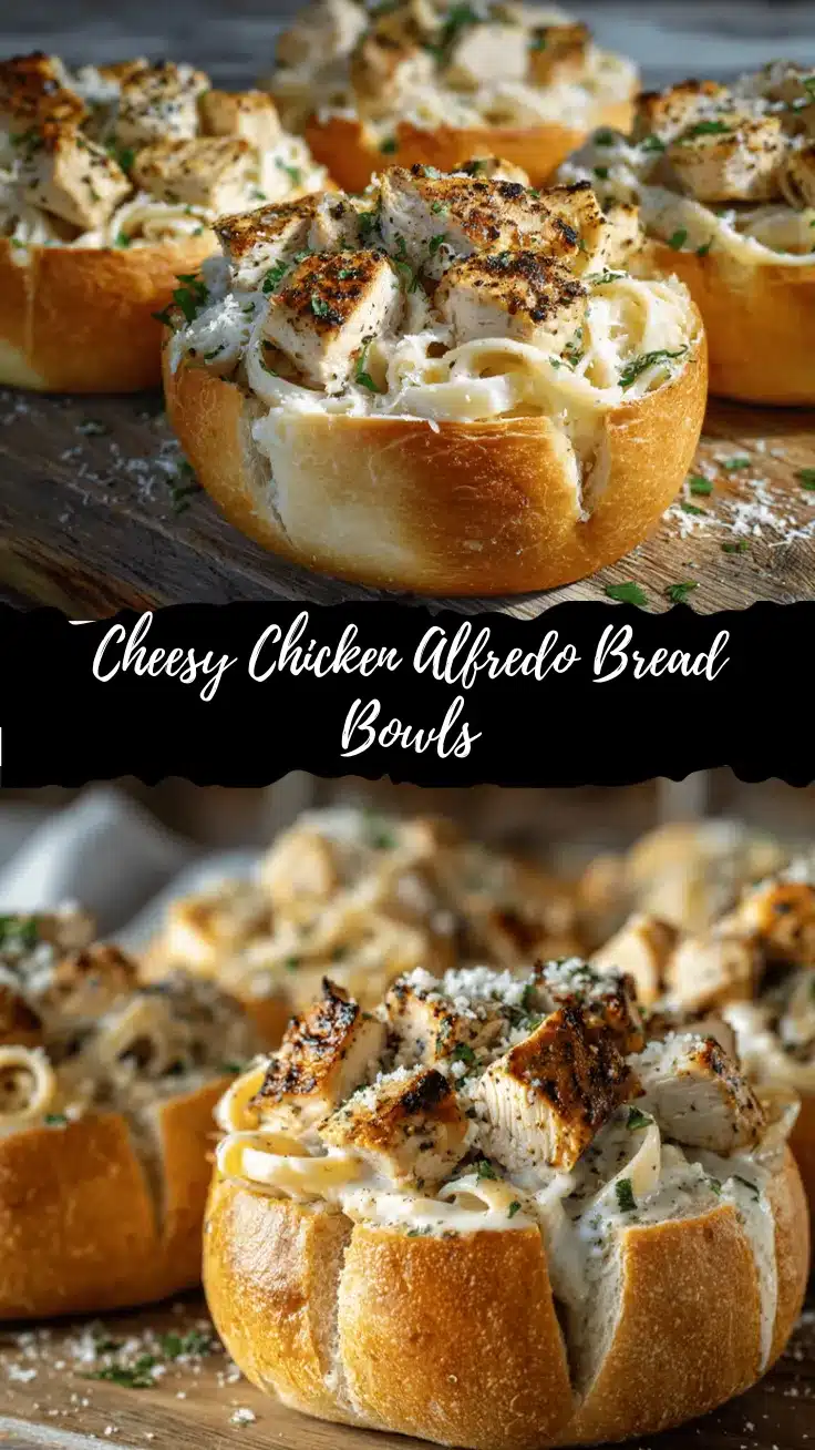 chicken Alfredo garlic bread bowls recipe