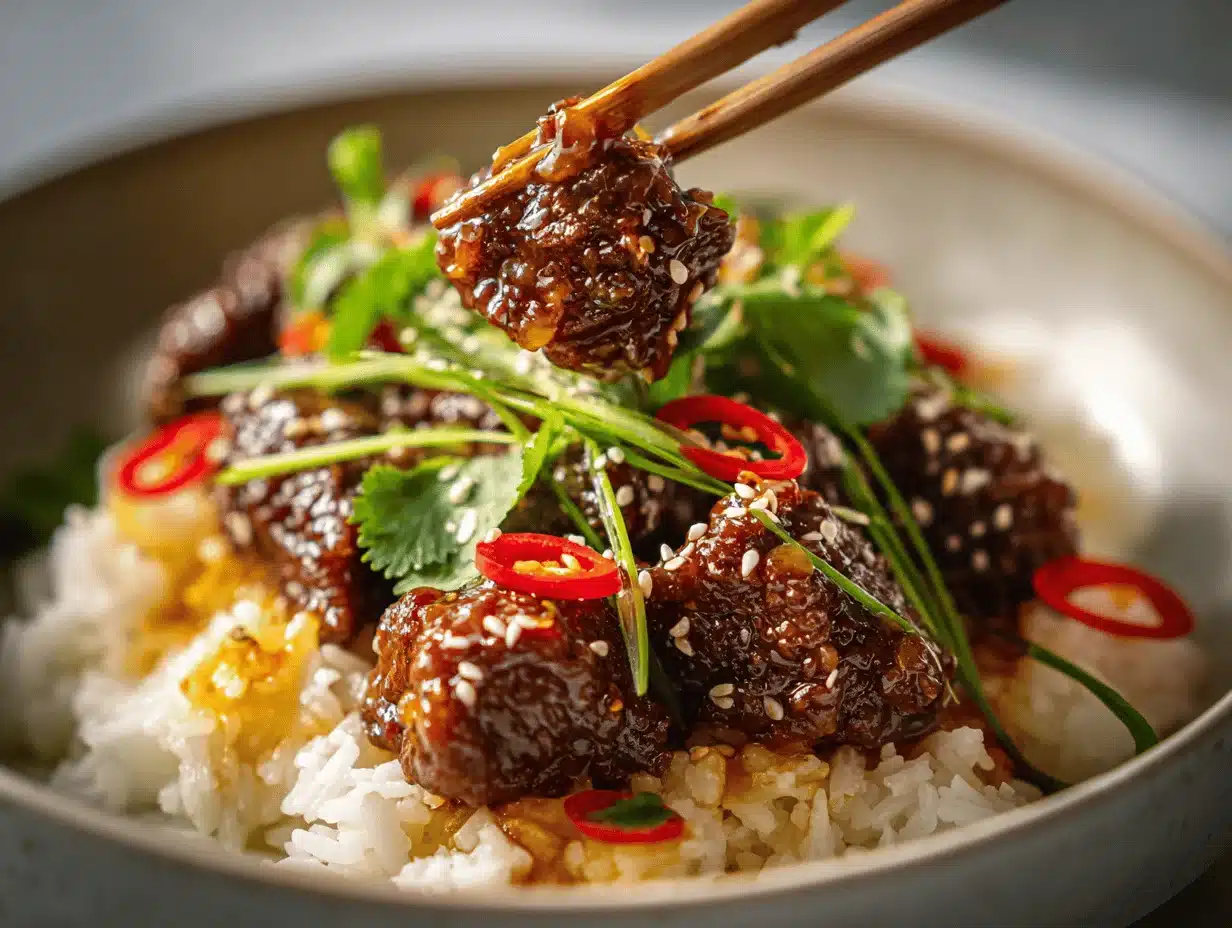 crispy chilli beef rice - featured image