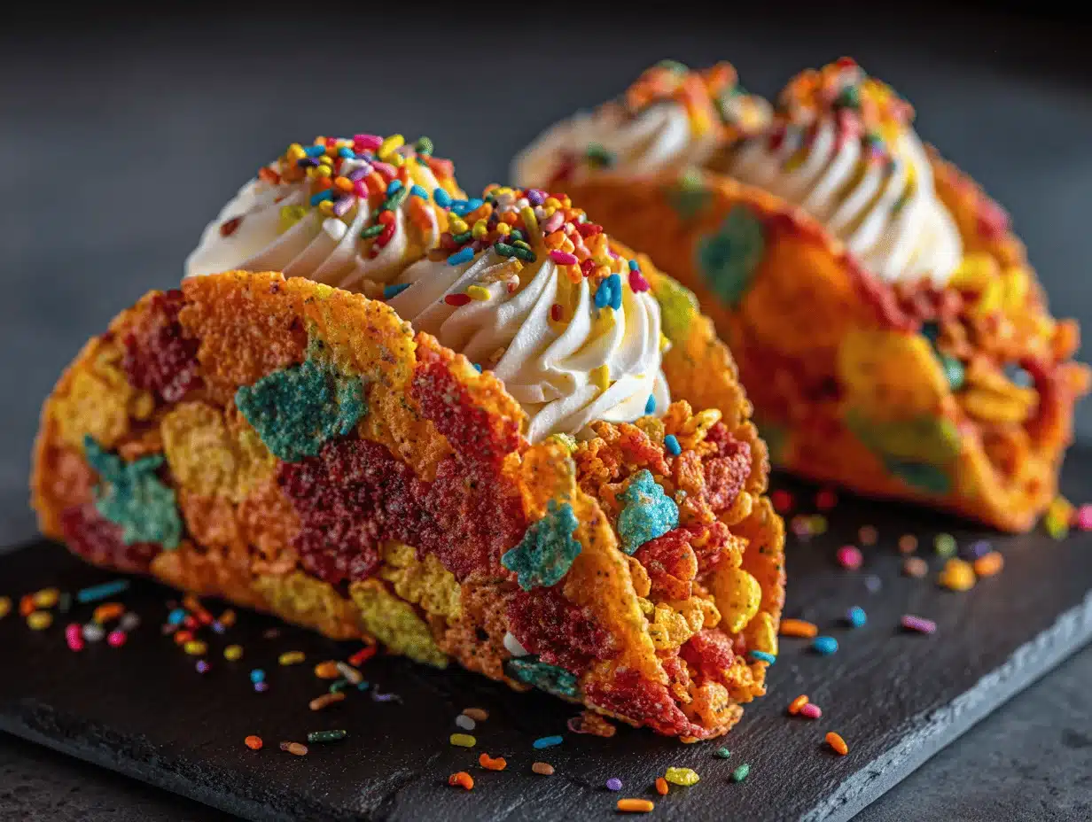 Fruity Pebbles Cheesecake Tacos - featured image