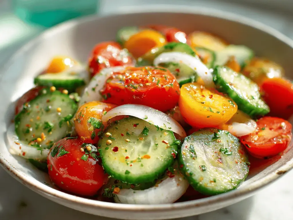 marinated cucumbers onions and tomatoes - featured image