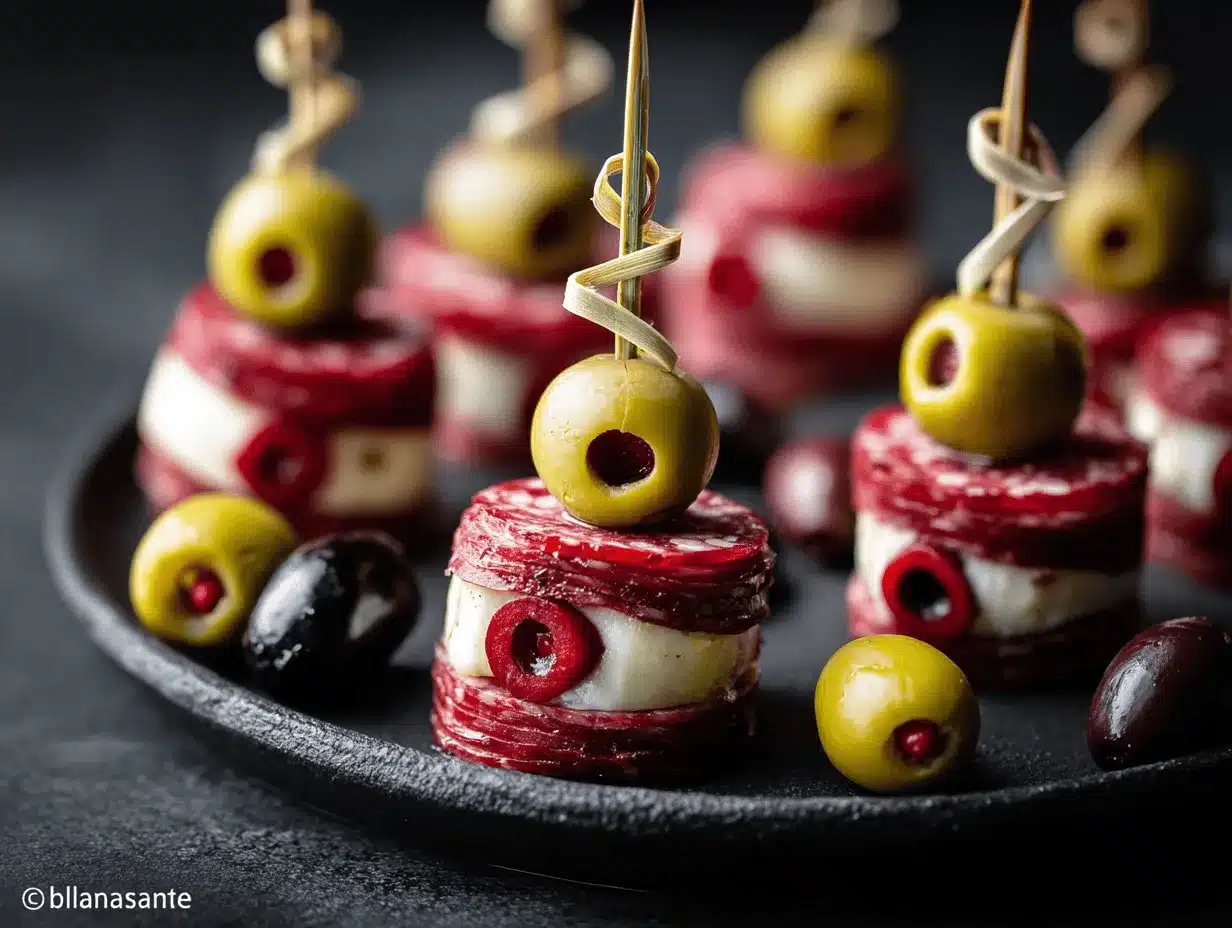spooky salami mozzarella eyeballs preparation steps