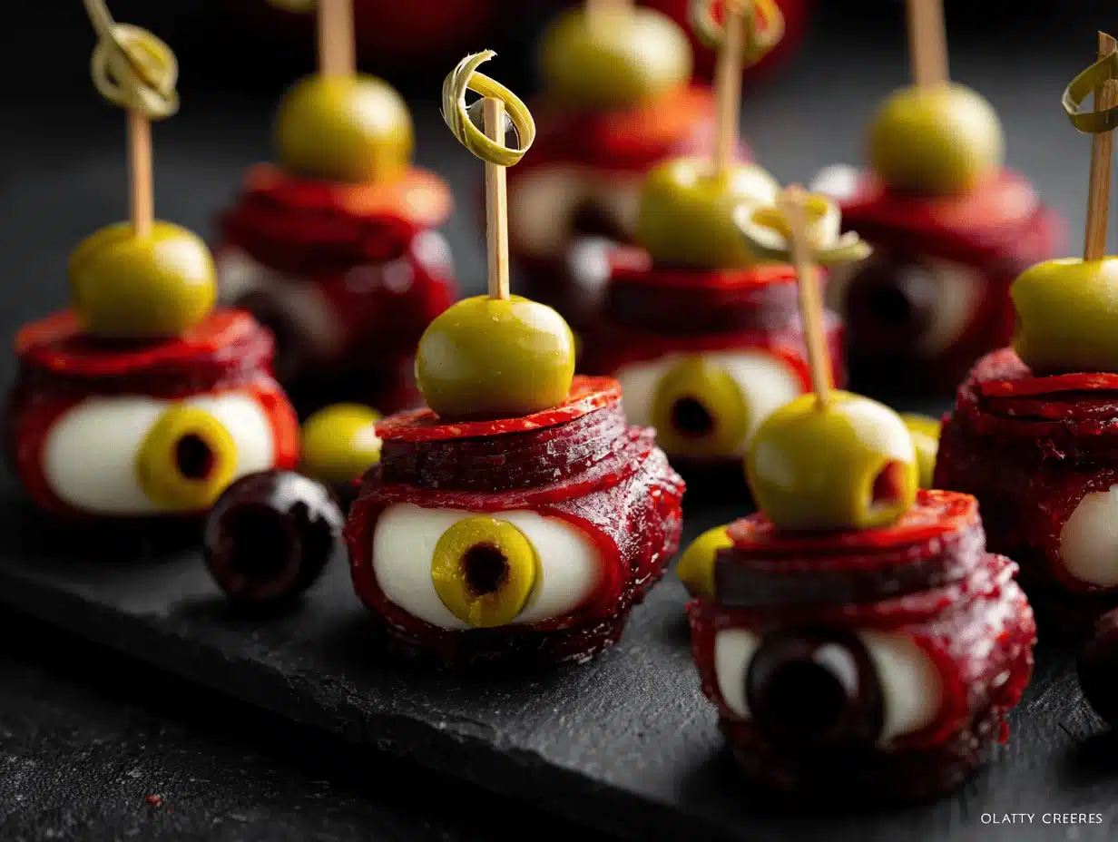 spooky salami mozzarella eyeballs - featured image