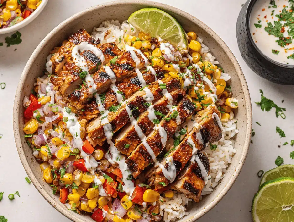 street corn chicken rice bowl - featured image